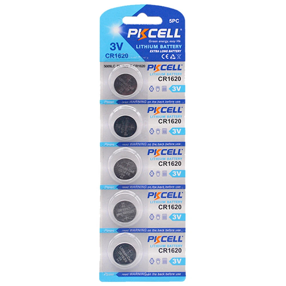 PKCELL 5 PCS CR1620 Long-Life Lithium Coin Cell Battery