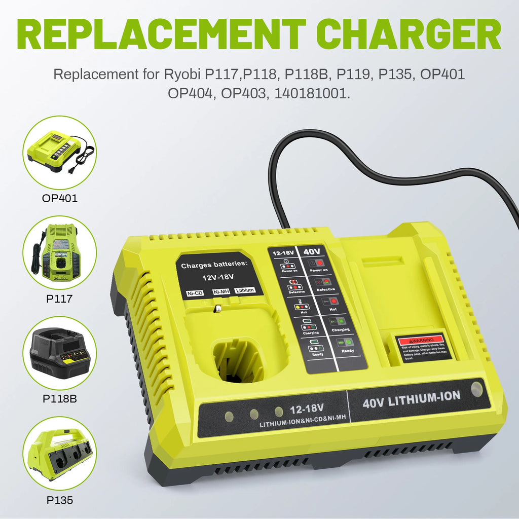 P117 Fast Charger For RYOBI For One+ Plus P108 12V 18V 40V Lithium-Ion Battery