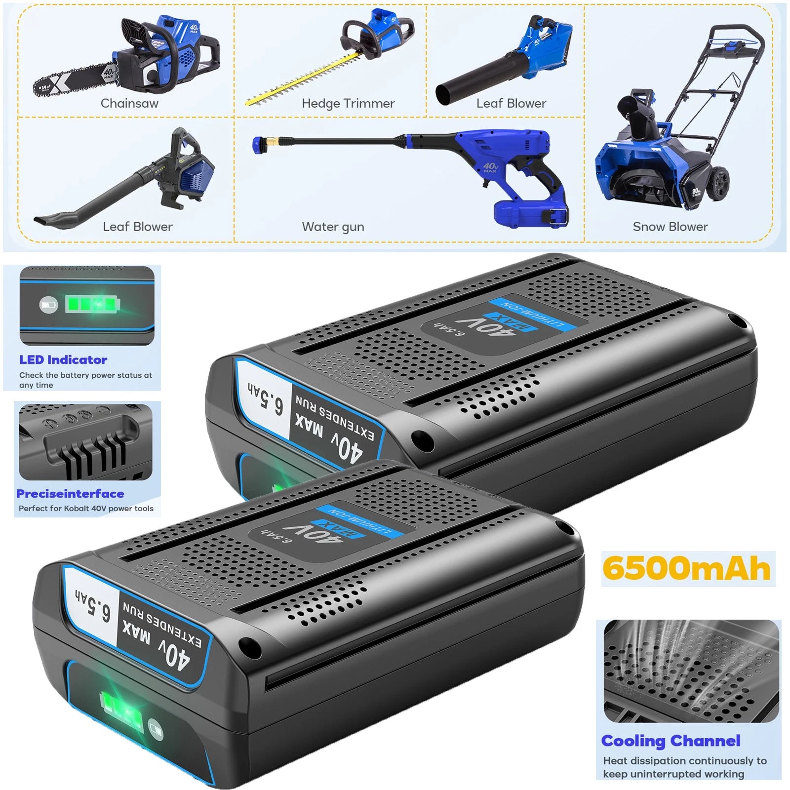 For Kobalt 40V MAX Li-Ion Battery KB440-03 KB540-06 KB640-06 KB540C-06 6.5 Ah
