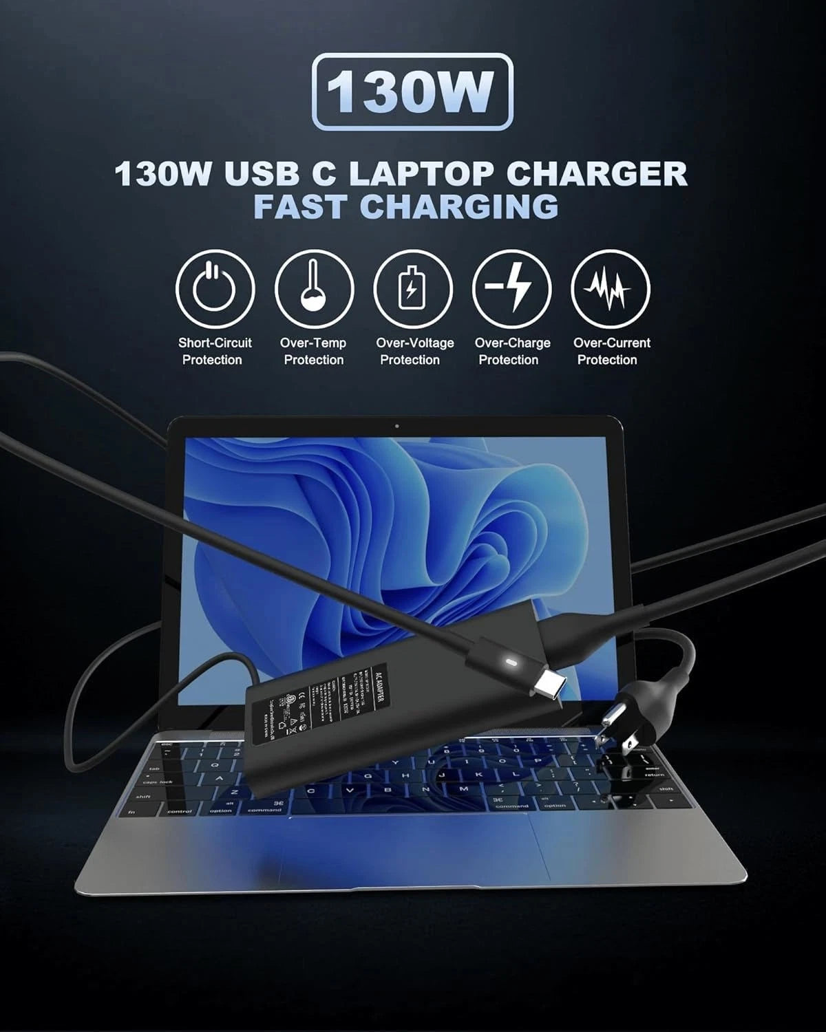 For Dell Laptop Charger 130W USB-C Type C AC Power Adapter XPS 15 17 DA130PM170