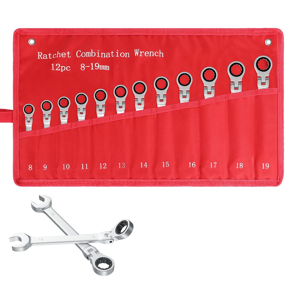 12Pc 8-19mm Flexible Head Ratcheting Wrench Combination Spanner Auto Tool Metric