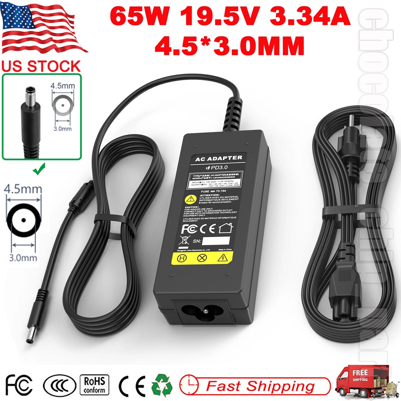 65W Adapter Charger for Dell Inspiron 15 3551 5555 5558 5559 5565 7558 4.5*3.0mm