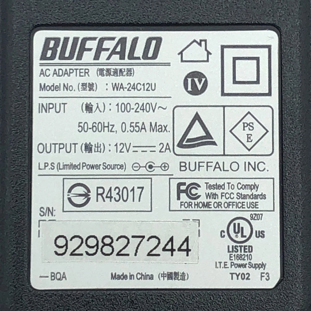 Brand NEW Original Buffalo AC Adapter 5.5x2.1 WA-24C12U 12V 2A 24W Charger