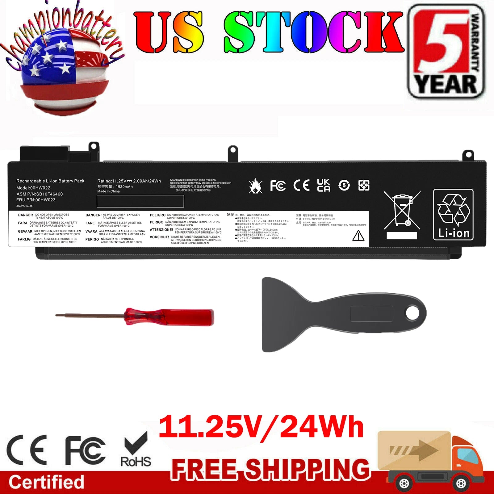 00HW022 Laptop Battery for Lenovo ThinkPad T460s T470s 00HW023 SB10F46460 24Wh