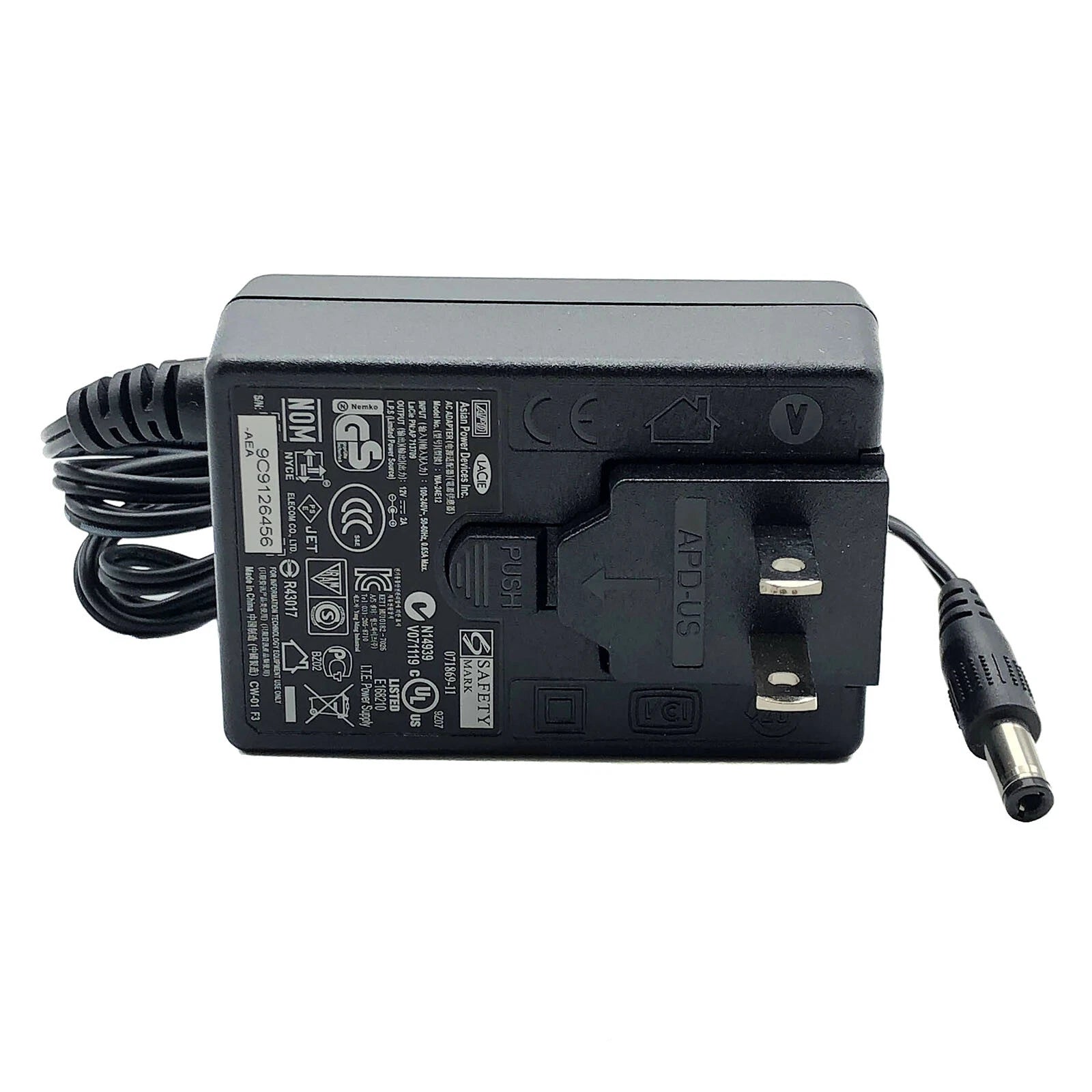 NEW Original APD Wall Plug 24W WA-24E12 AC Adapter 12V 2A Charger