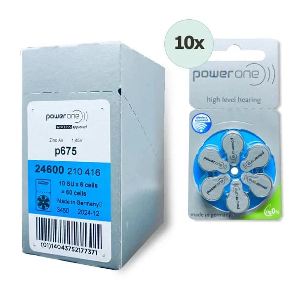 Brand New 10 Packs Of hearing aid batteries Powerone Wireless Approved P675