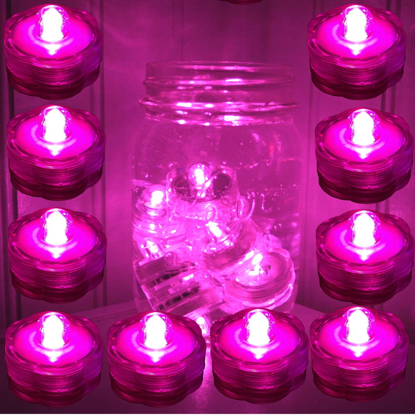 PINK Submersible Waterproof Underwater Wedding Battery LED Tea Light 10 Pack