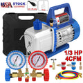 4CFM AC Vacuum Pump Kit w/ HVAC Manifold Gauge Set Leak Detector for R134a R410a