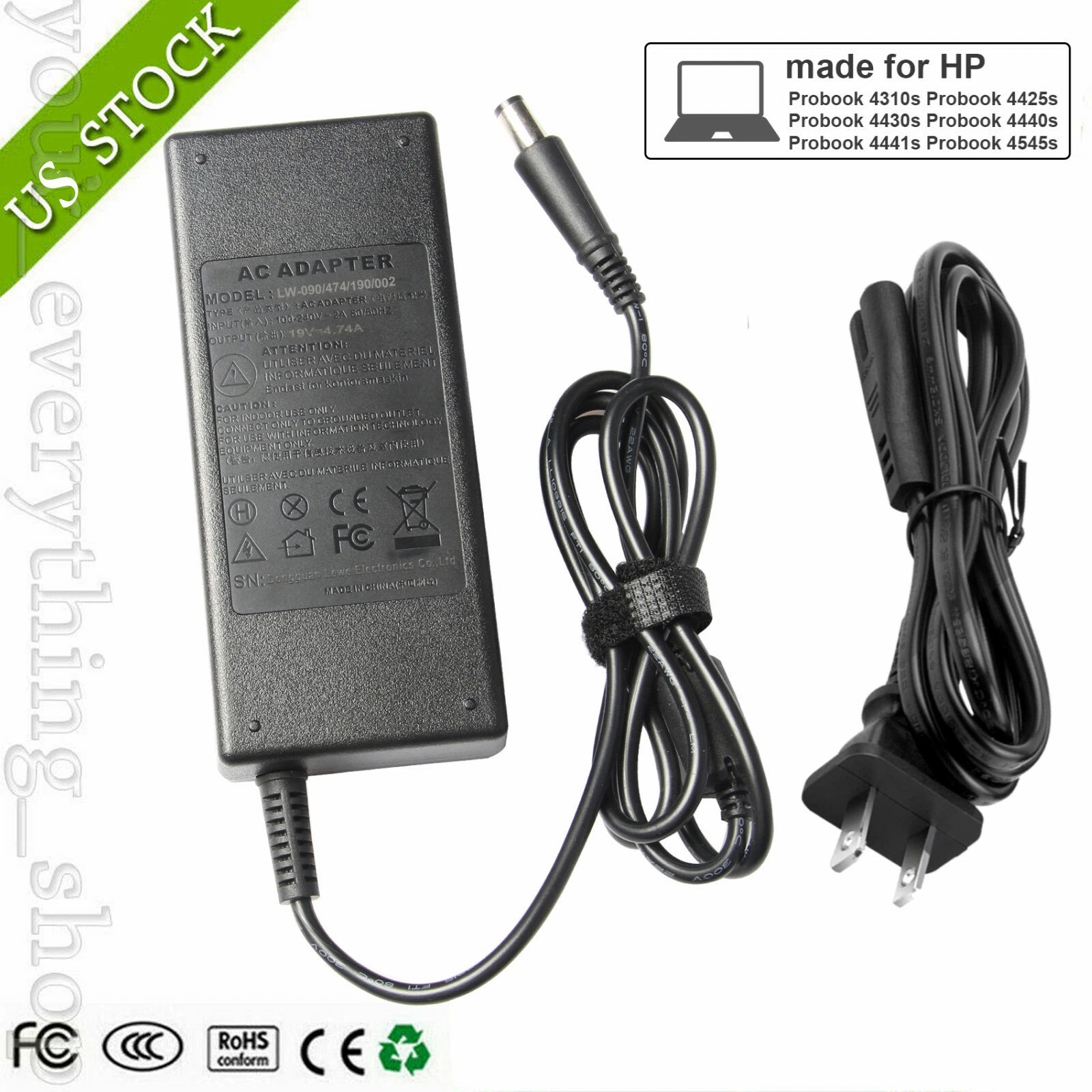 AC Adapter For HP Probook 4441s 4510s 4520s 4530s 4535s Power Cord Charger 90W