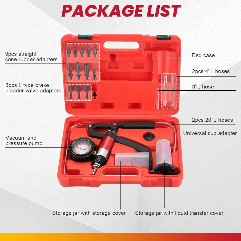 Hand Held Vacuum Pressure Pump Brake Bleeding Kit for Car Motorcycle Adults