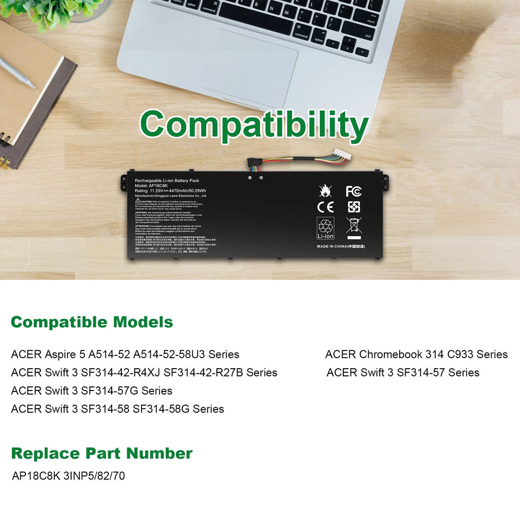 AP18C8K BATTERY FOR ACER Aspire 5 A514-52 ACER Swift 3 SF314-57G Series 3INP5