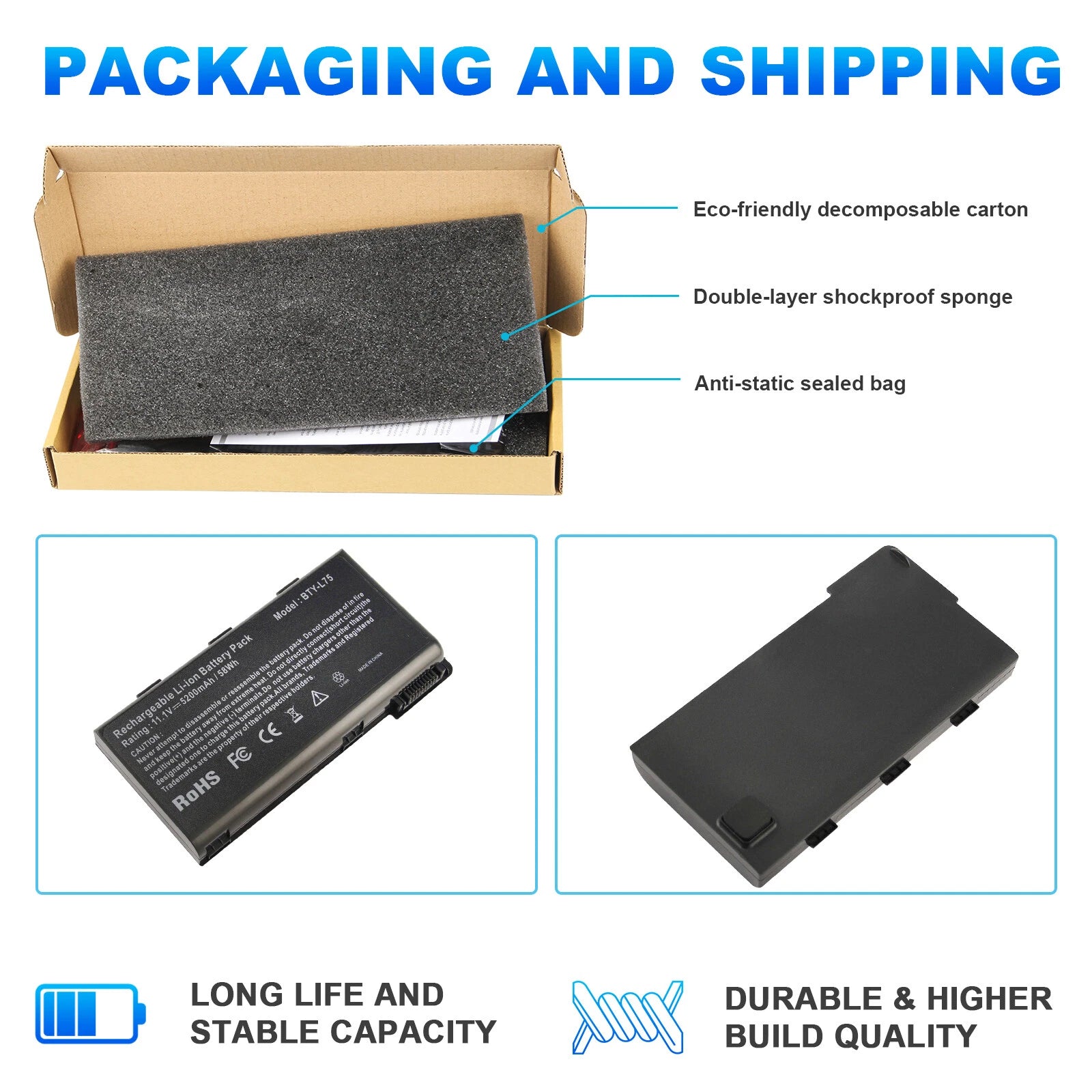 ?Battery BTY-L74 BTY-L75 for MSI A5000 A6000 A6200 A7200 957-173XXP-101 5200mAh