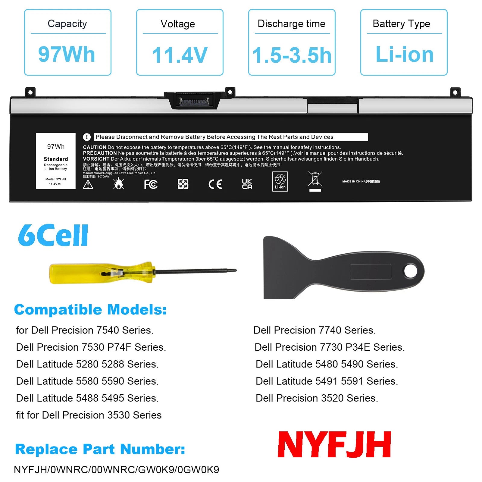 ?NYFJH Laptop Battery For Dell Precision 7530 7730 7540 7740 Series GW0K9 0WNRC