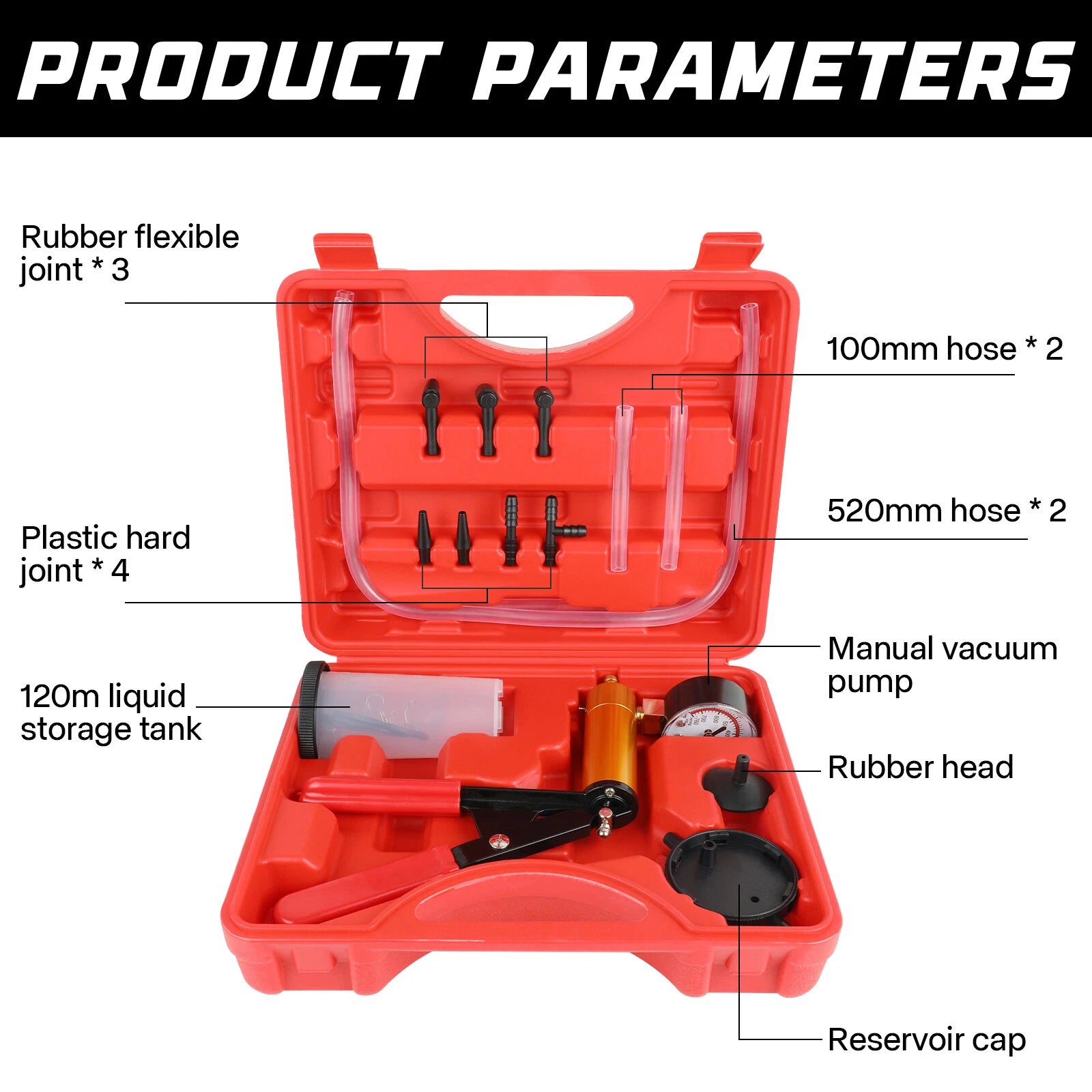 Hand Held Vacuum Pressure Pump Tester Set Brake Fluid Bleeder Bleeding Kit + Box