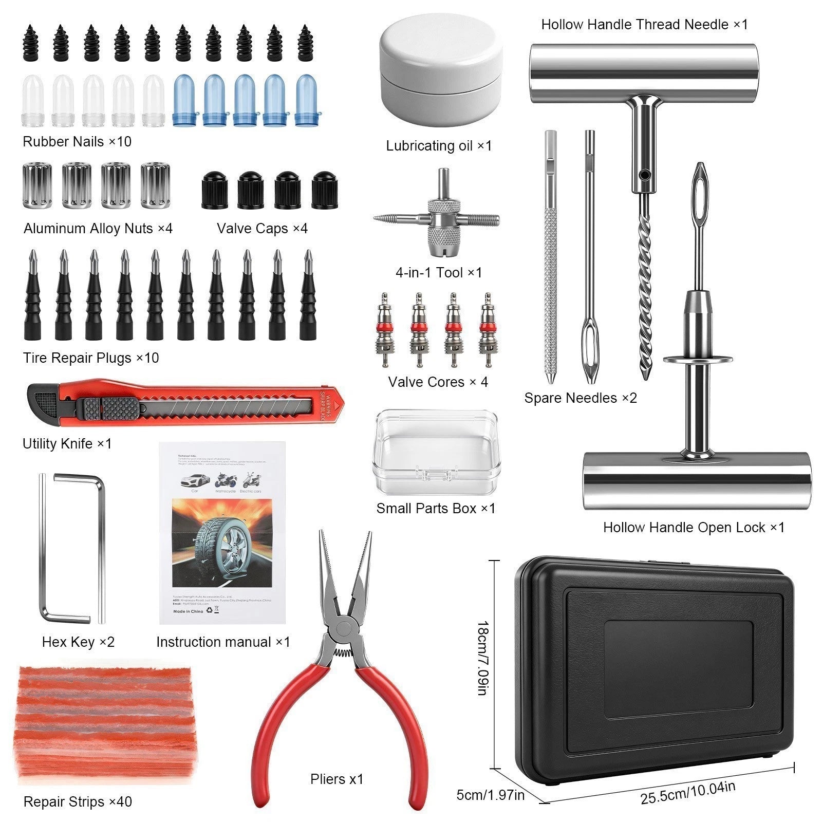 84PCS Tire Puncture Repair Kit Heavy Duty Offroad Plugs For Tubeless Tire Auto