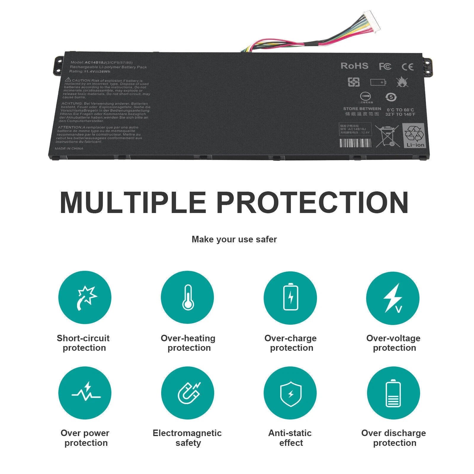 AC14B18J AC14B13J Battery for Acer Aspire ES1-511 ES1-512 V3-371 E5-771G 11.4V C