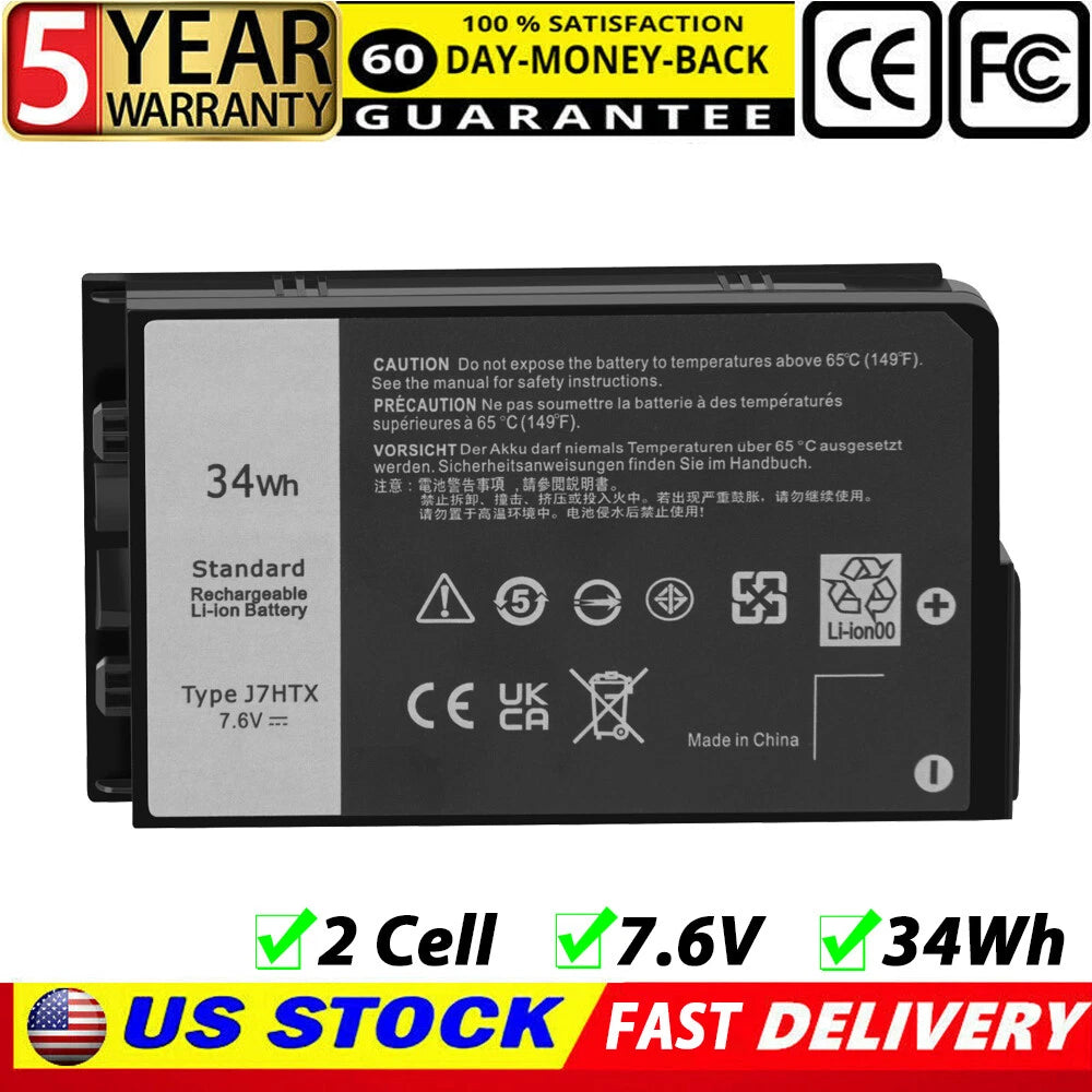 For Dell Latitude 7212 Rugged Tablet J7HTX 34Wh Rechargeable Li-Ion Battery