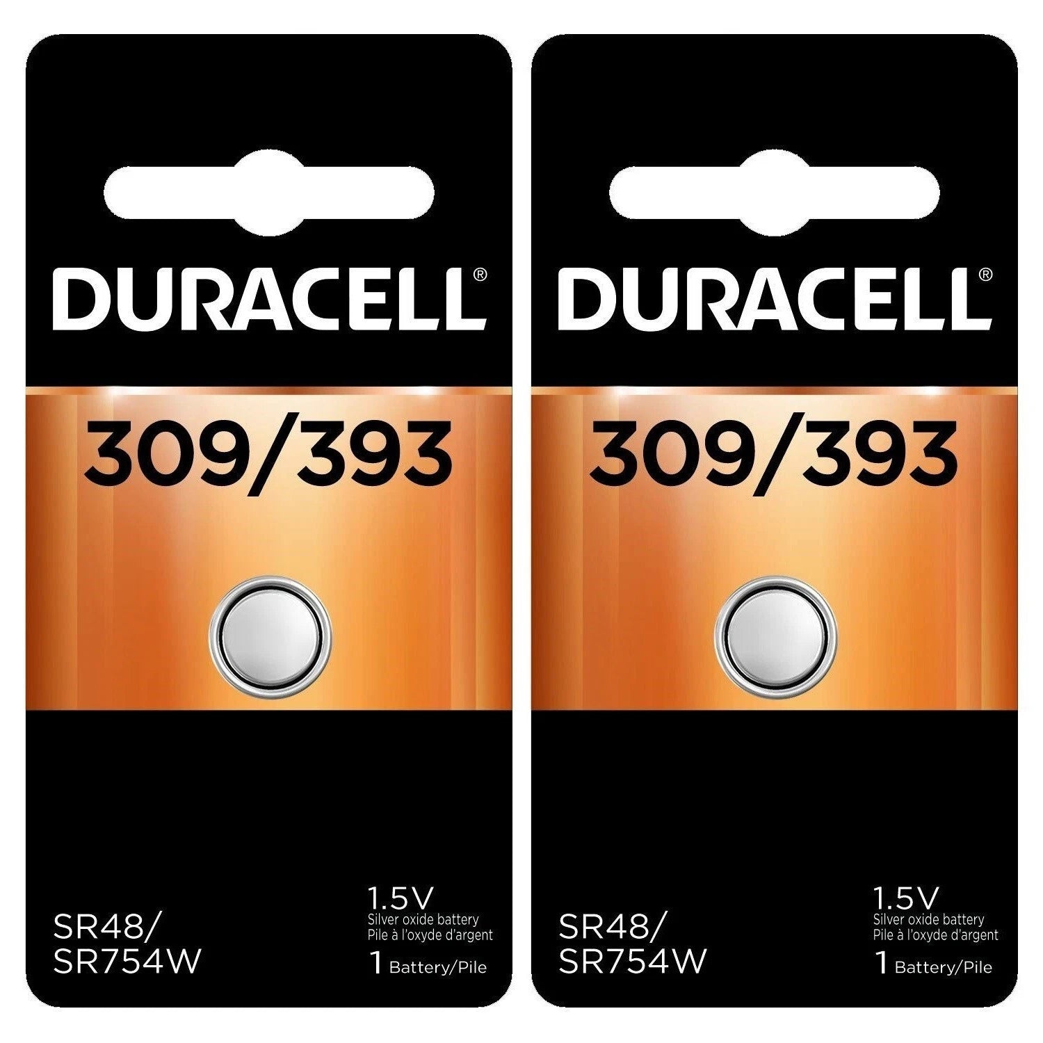 2 309/393 Duracell Silver Oxide Batteries (G5, SR48, G5A, SR754, SR754W, LR750)