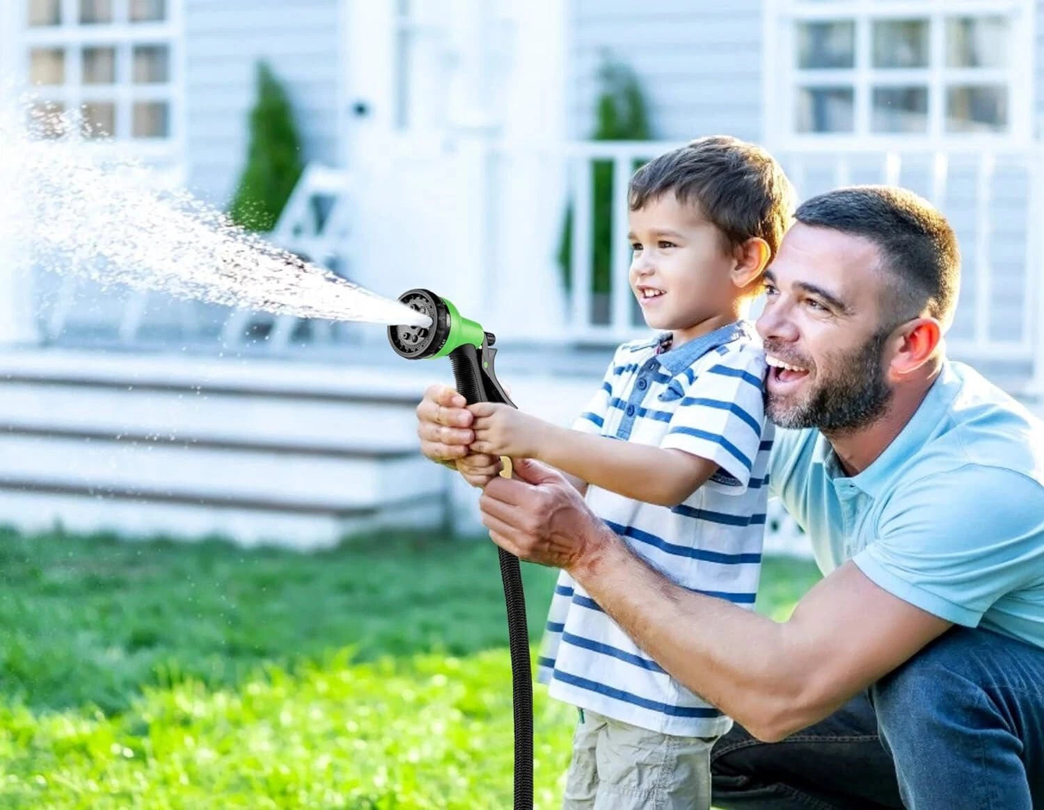 Expandale Garden Hose (100ft) - Flexible Water Hose with 8 Spray Nozzle Car Wash