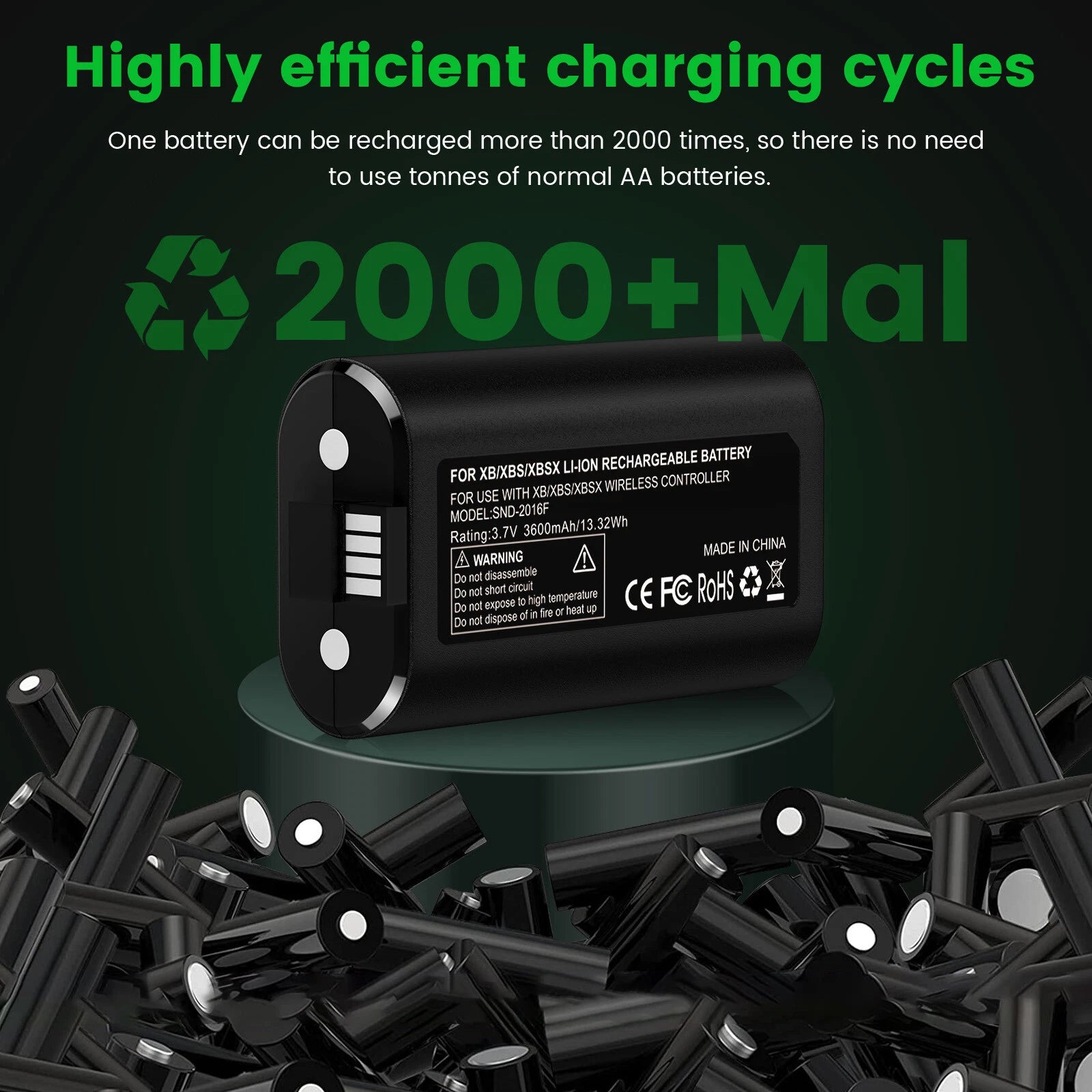 2*3600mAh Battery Packs For XBox One X/S Series X/S Controller & Charger Cable