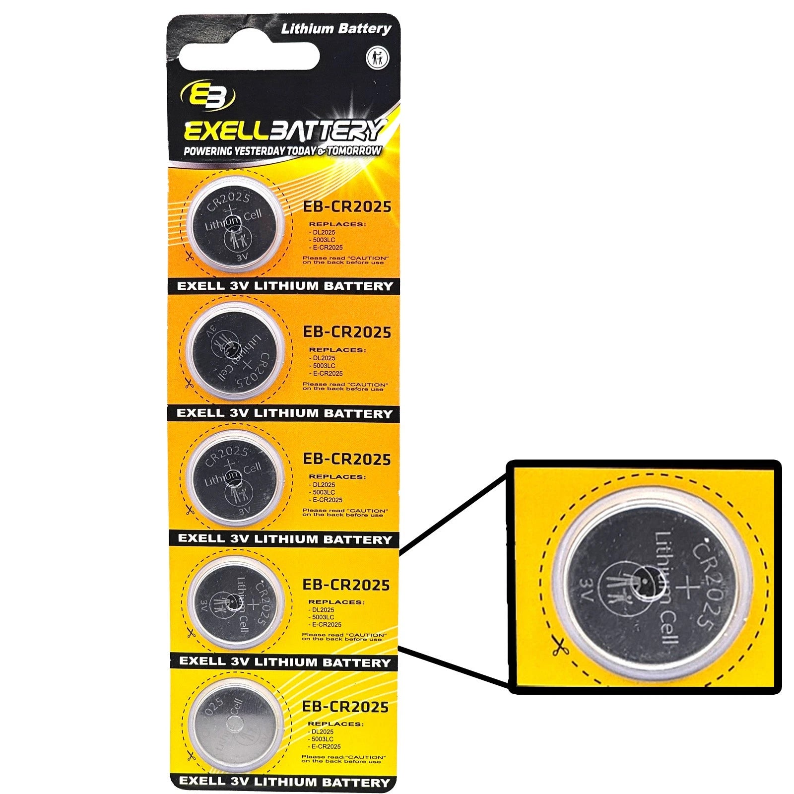 Exell Battery 5-Pack 3V Coin Cell Batteries Compatible with ECR2025 DL20256B