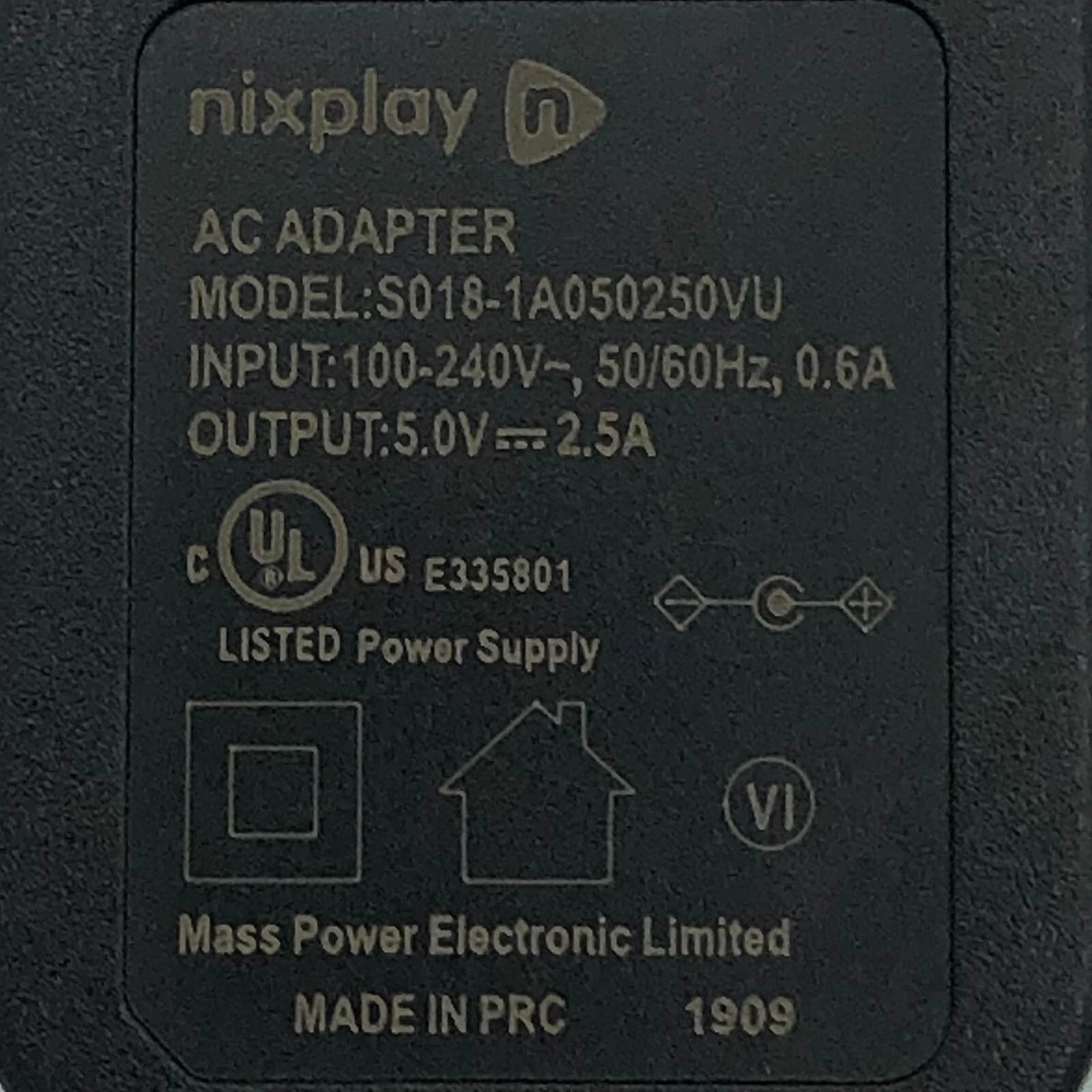 NEW Nixplay S018-1A050250VU Power Adapter for W10E Smart Frame with Wall Mount