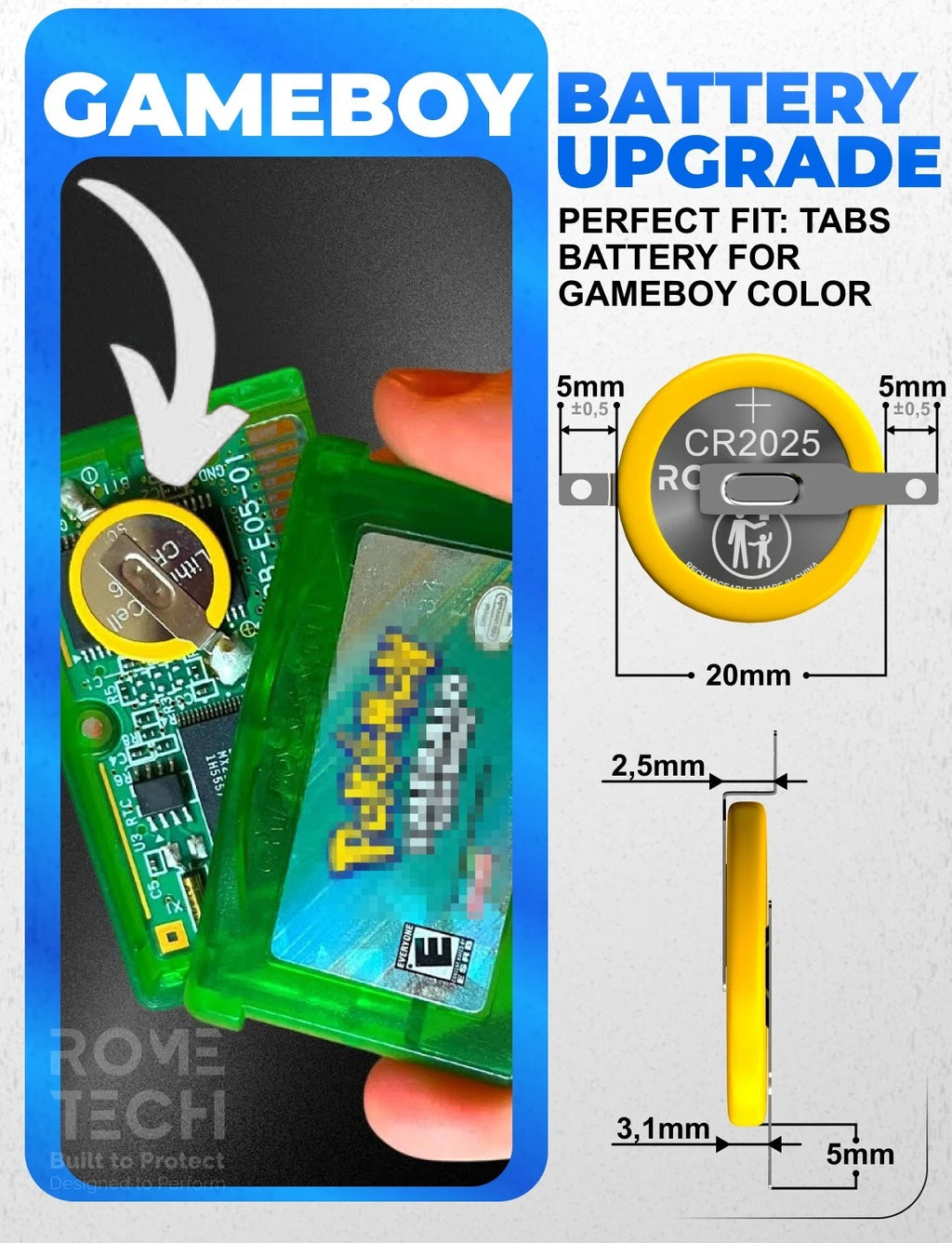 10X CR2025 Tabbed Replacement Save Battery for Game Boy Pokemon with Screwdriver