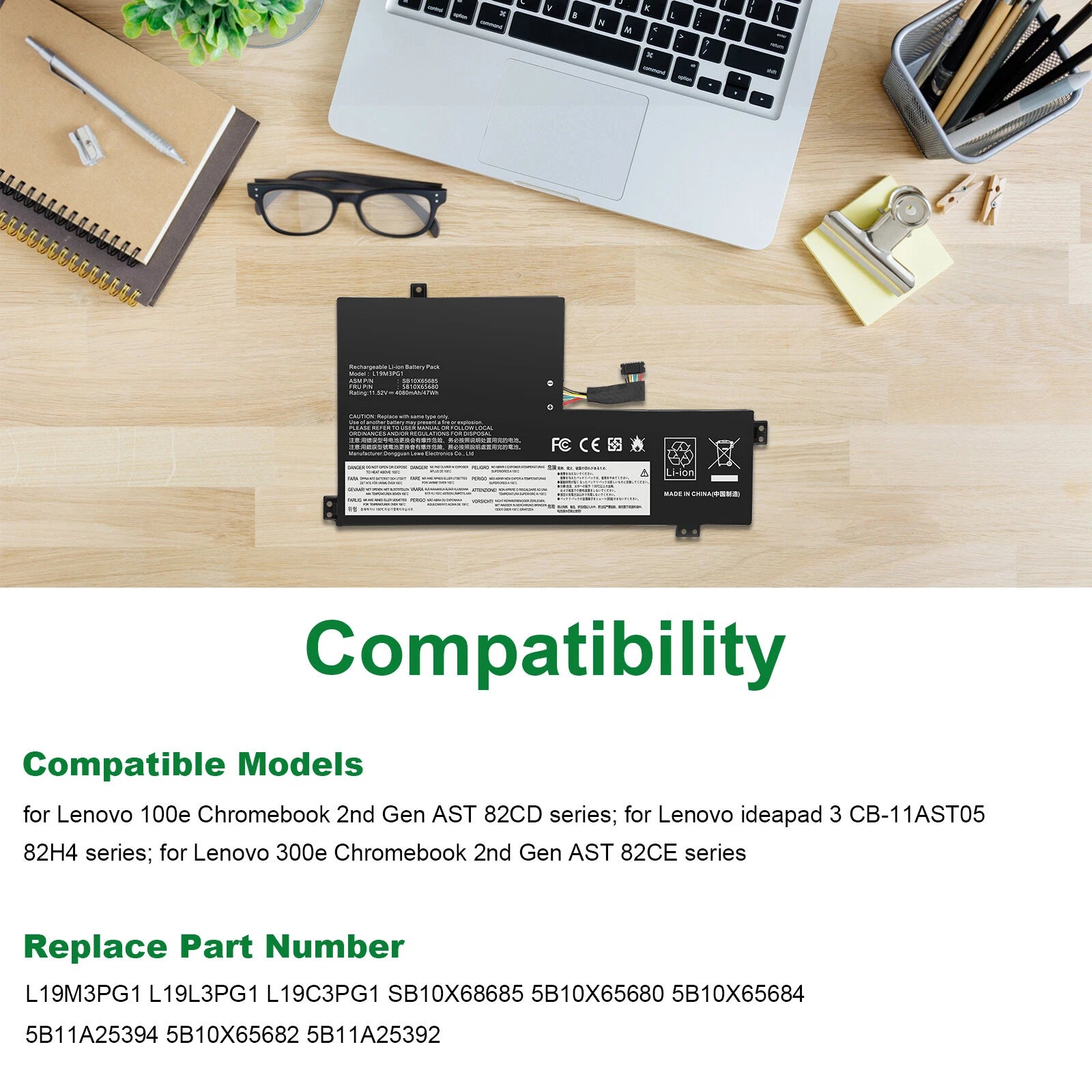 L19L3PG1 L19C3PG1 L19M3PG1 BATTERY FOR LENOVO 100E 300E CHROMEBOOK 2ND GEN