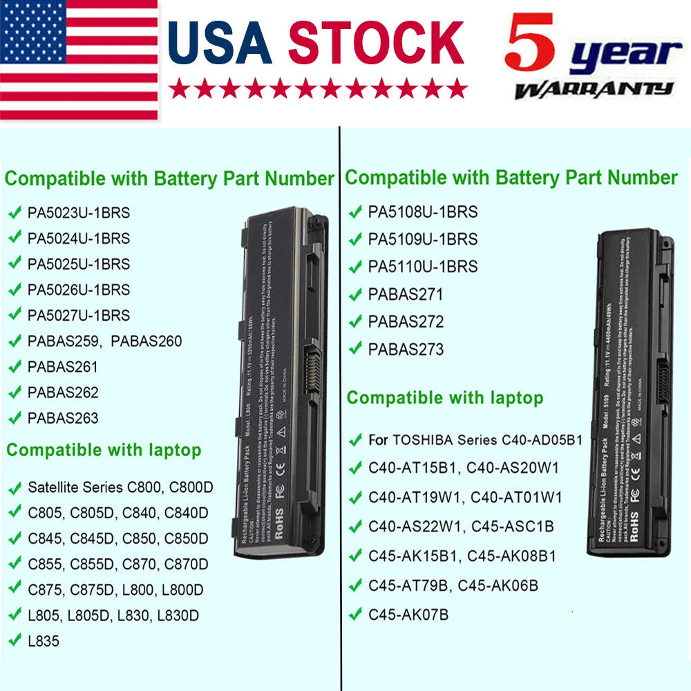 Battery for Toshiba Satellite PA5024U-1BRS C55D C55DT C55T C850 C855D PA5109U PC