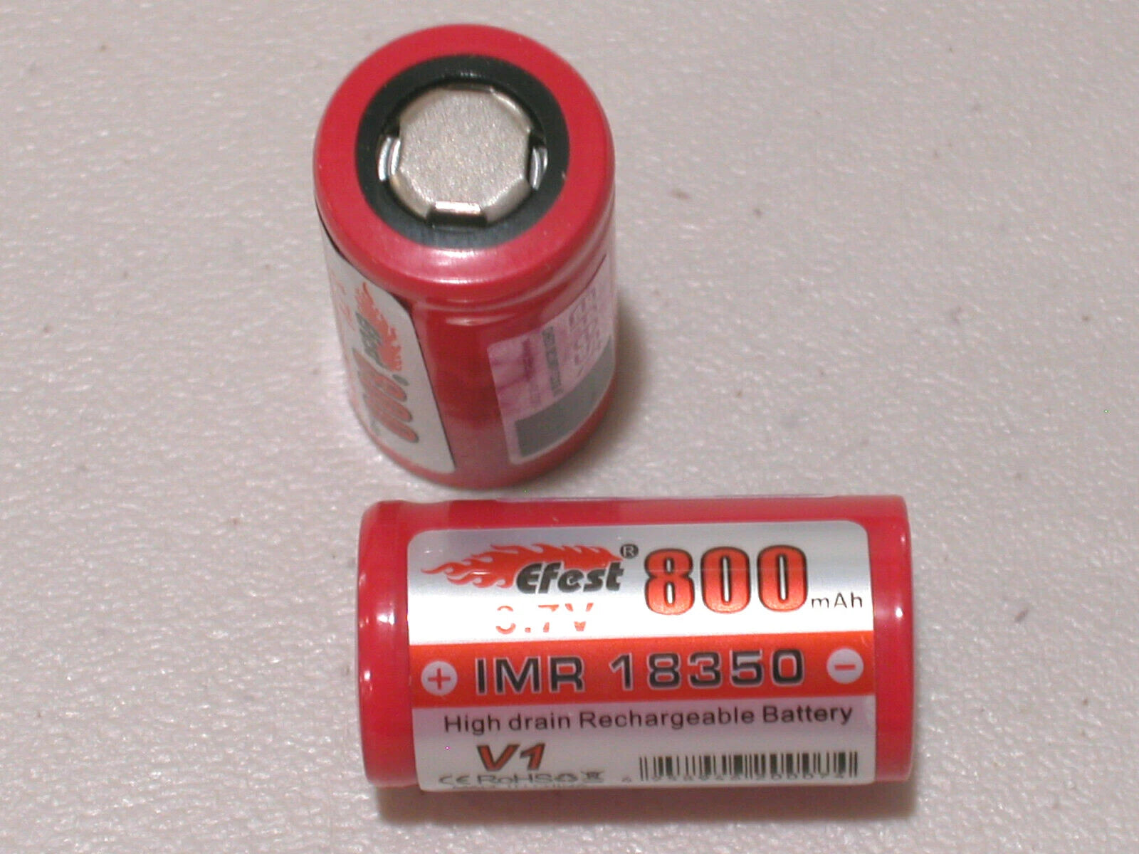 2 pc FLAT TOP EF IMR 18350 BATTERY 3.7v Li-Mn 800mAh HIGH DRAIN 18350 EF