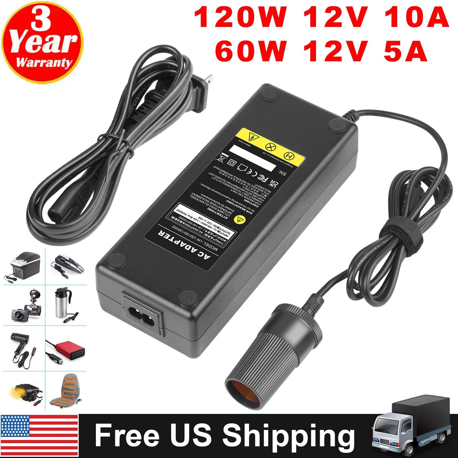 60W/120W AC Power Adapter 240V AC-DC 12V Car Converter Cigarette Lighter Socket