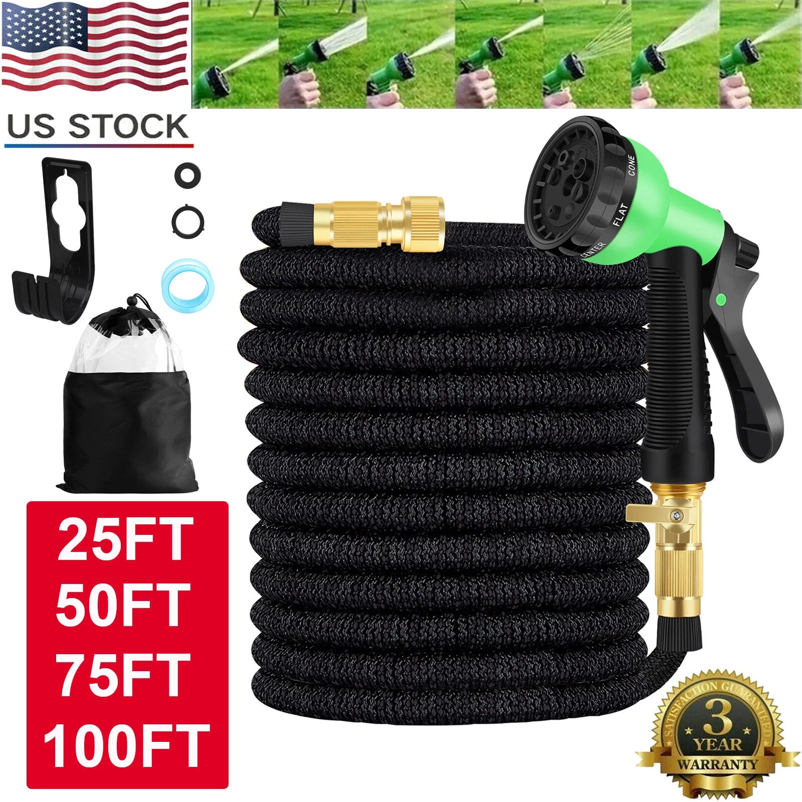 4X Stronger Deluxe Expandable Flexible Garden Hose Water Hose (50ft,75ft,100ft)