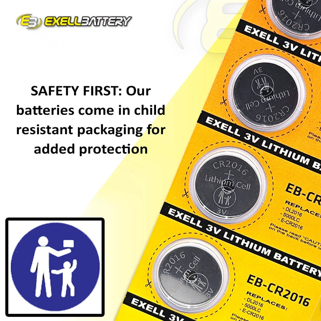 Exell Battery 5-Pack 3V Coin Cell Batteries Compatible with ECR2016 BR2016