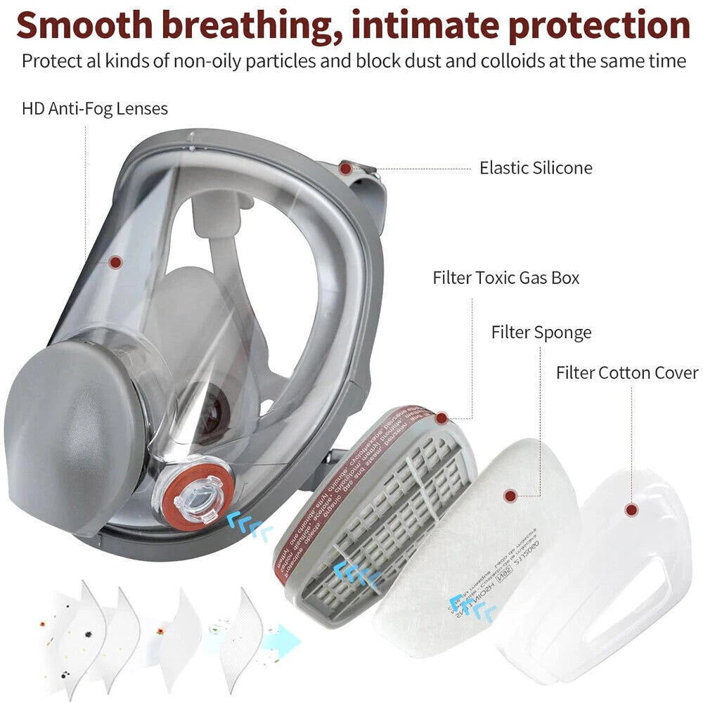 Full Face 15 IN 1 Gas Mask Chemical Vapor Painting Spraying Respirator Filter US