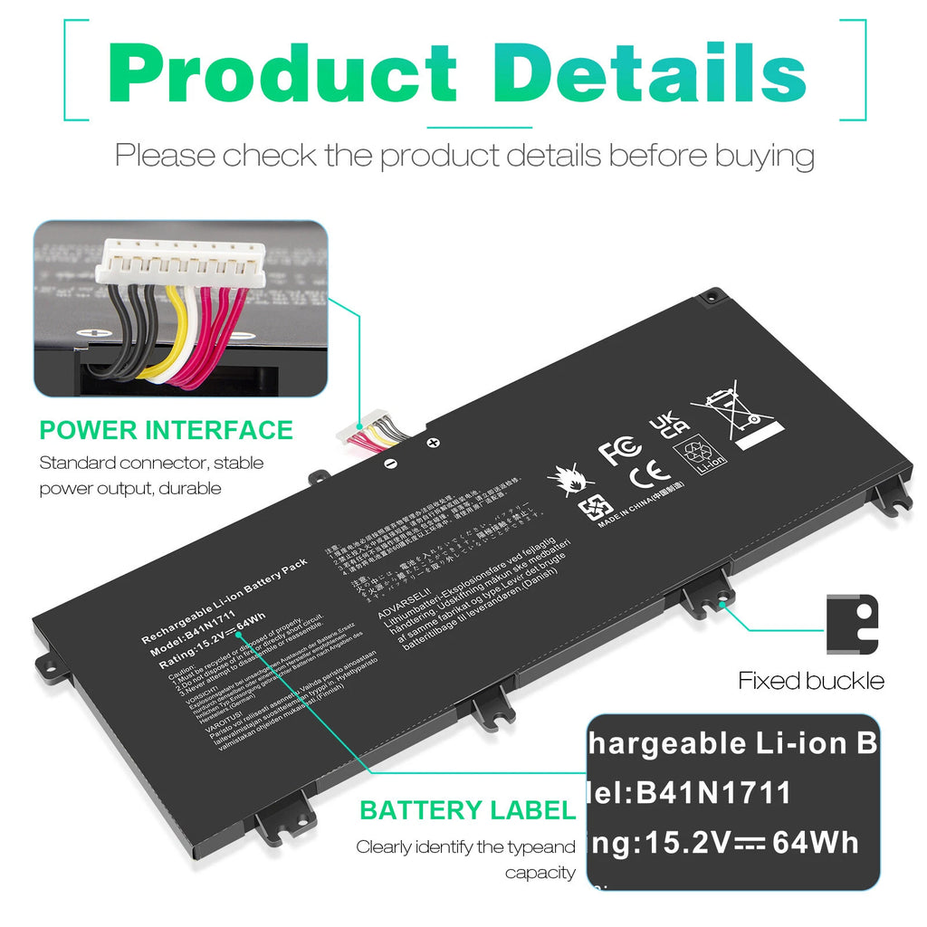 B41N1711 Battery for Asus ROG Strix GL703VD GL503 GL503VM GL503VD FX503VM 64Wh