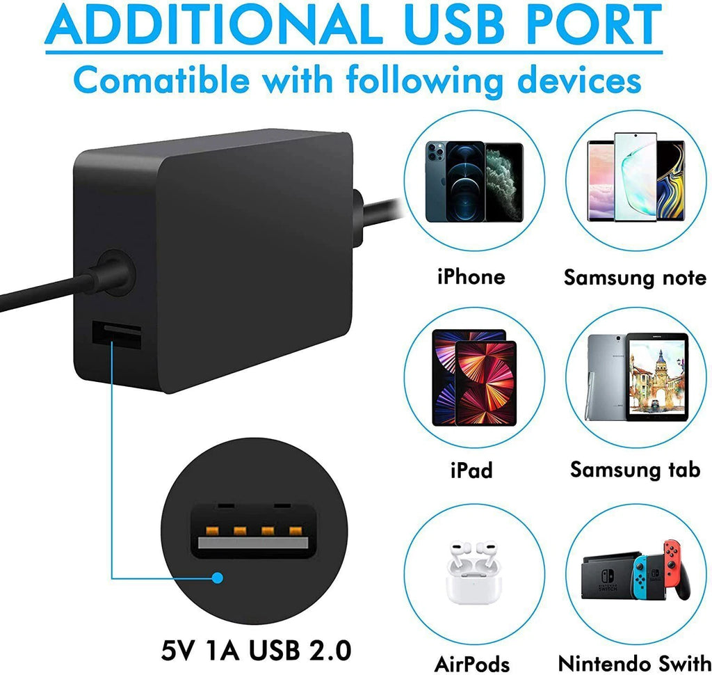 For Microsoft Surface Pro 2 3 4 5 6 Charger Adapter 44W 65W 1800 1706 3 Pin Cord