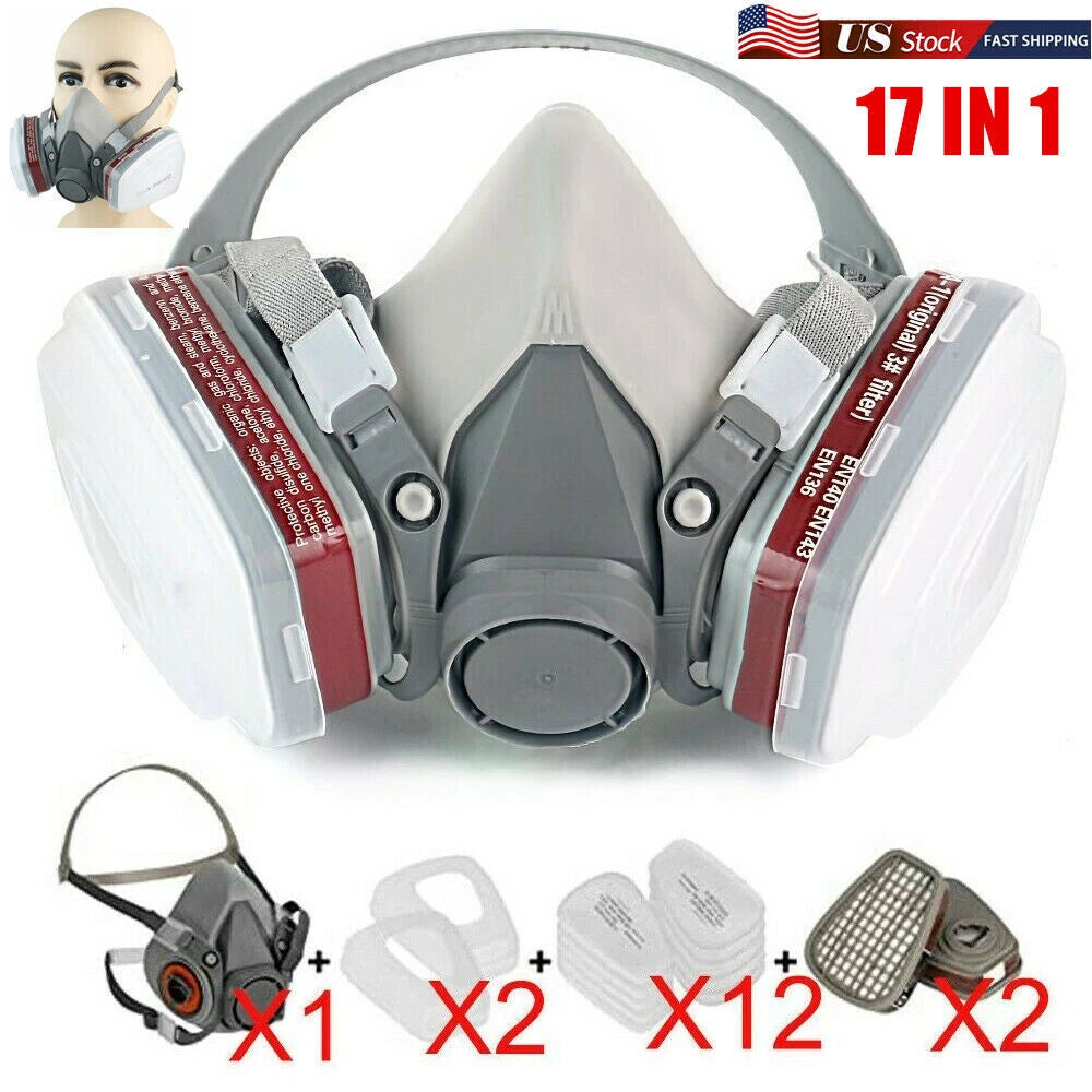 Reusable Half Face Gas Mask Facepiece Spray Painting Respirator Safety For 6200