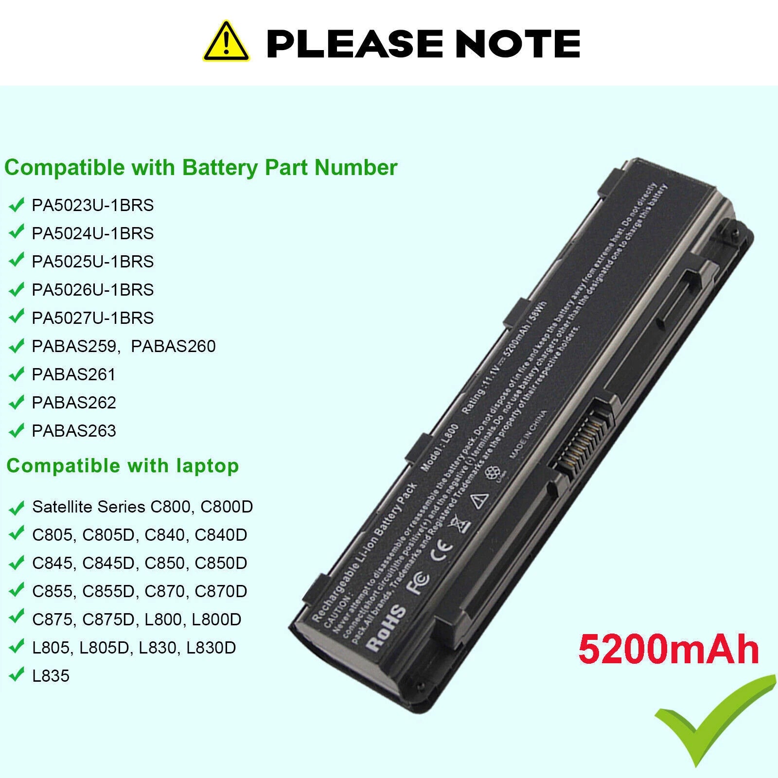 PA5109U-1BRS PA5024U-1BRS Battery For Toshiba Satellite C55 C70 C850 PA5108U NEW