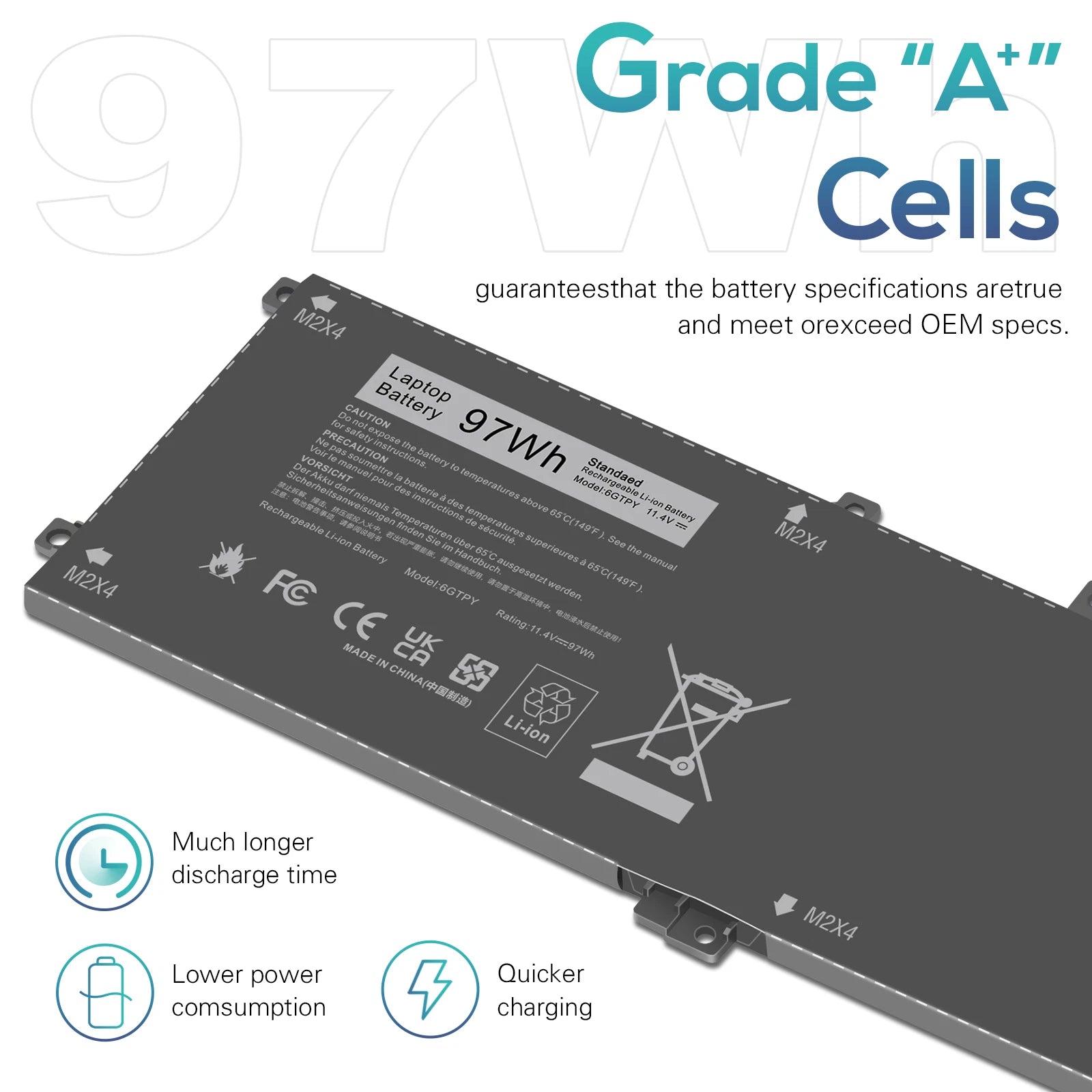 97Wh 6GTPY Battery for Dell XPS 15 9560 9570 9550 7590 Precision 5510 5520 5530