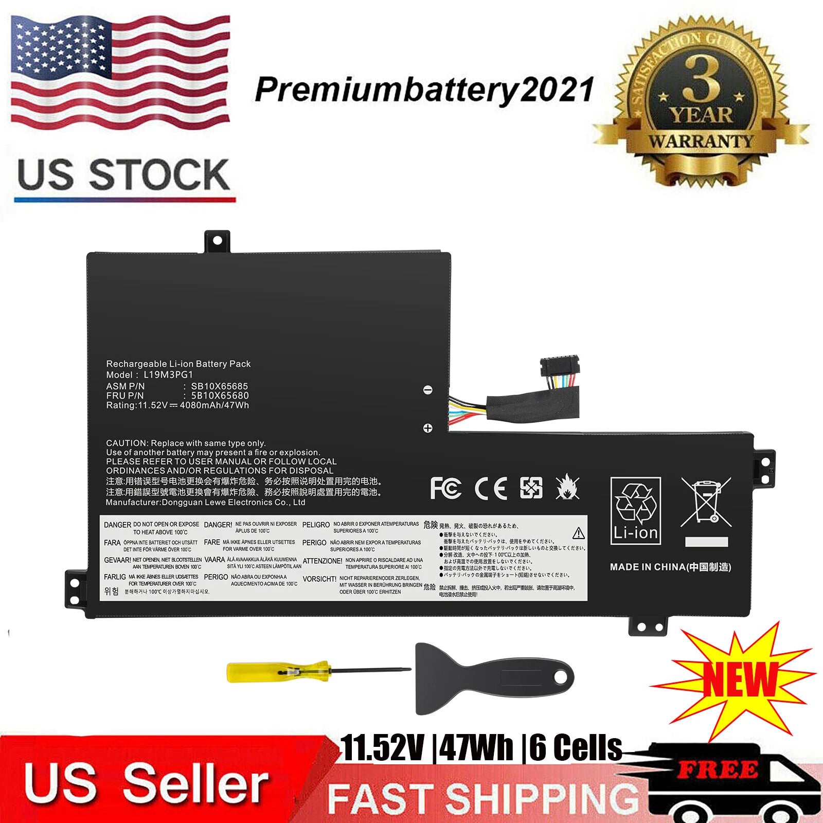 L19C3PG1 L19M3PG1 L19L3PG1 BATTERY FOR LENOVO 100E 300E CHROMEBOOK 2ND GEN 47WH