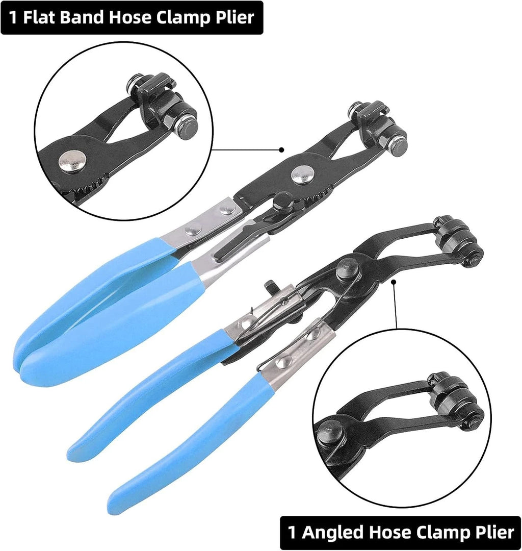 9x Flexible Hose Clamp Clip Pliers Set Swivel Jaw Flat Angled Band Remover Tool