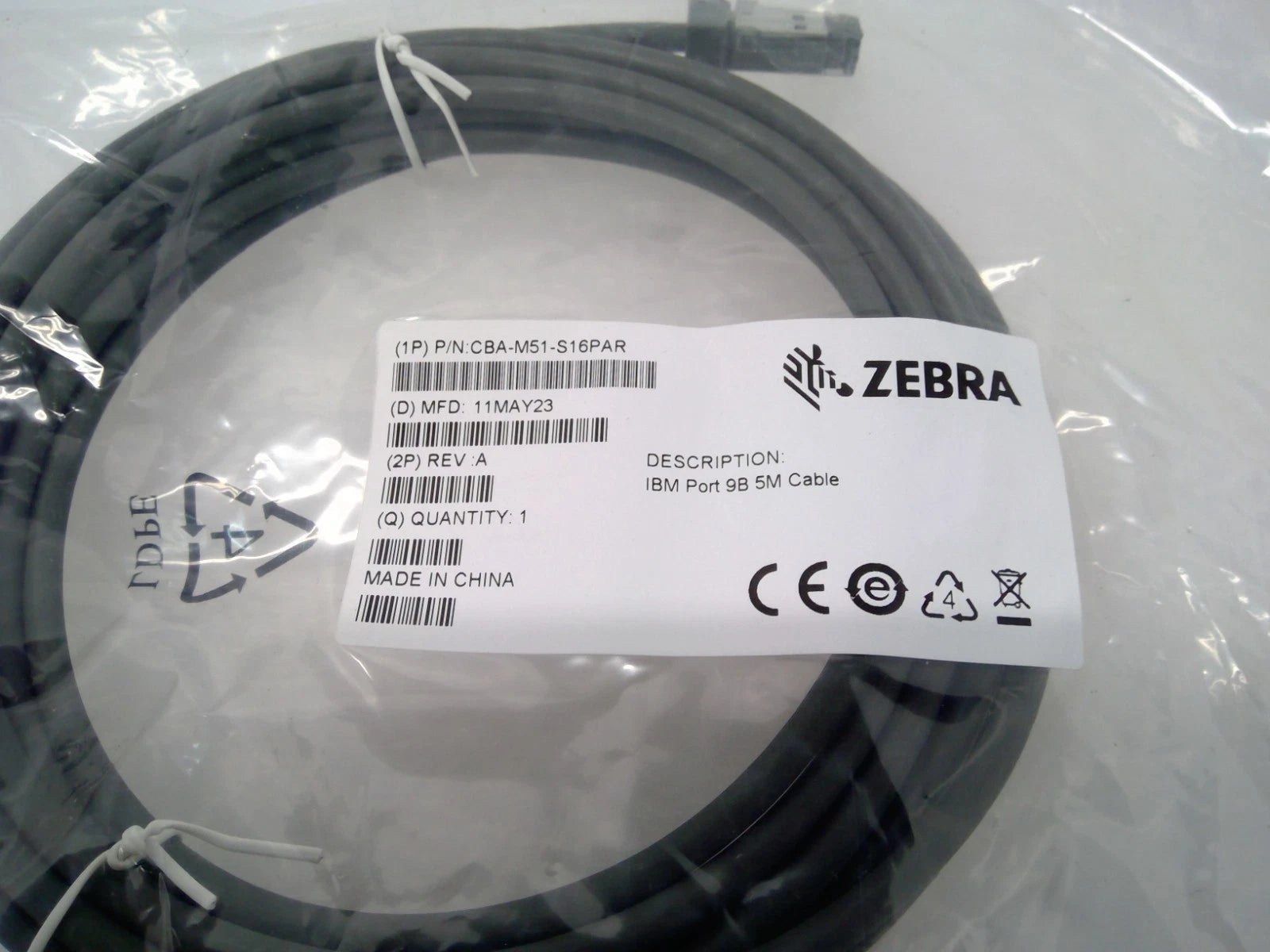 Zebra CBA-M51-S16PAR RS-485 Cable for MP6000 MP7000 MP7200 IBM Port 9B 12V 5M