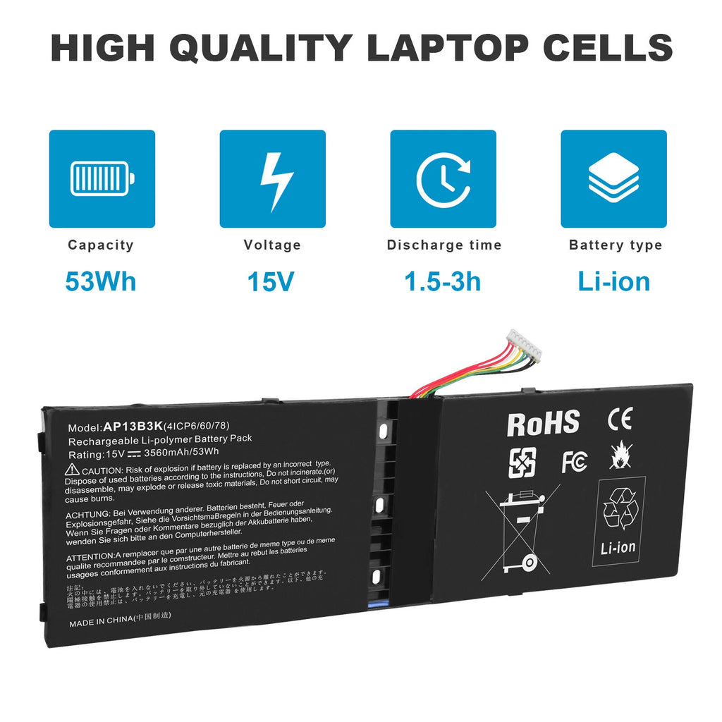 Battery for Acer Aspire V5-572P V5-573G V5-573P R7-571 AP13B3K AP13B8K 53Wh