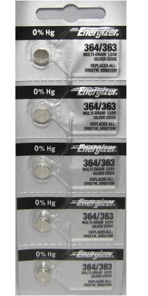 Energizer 364-363 1.55v #364/363 Low-drain Battery (SR621SW) Pack of 5 Batteries