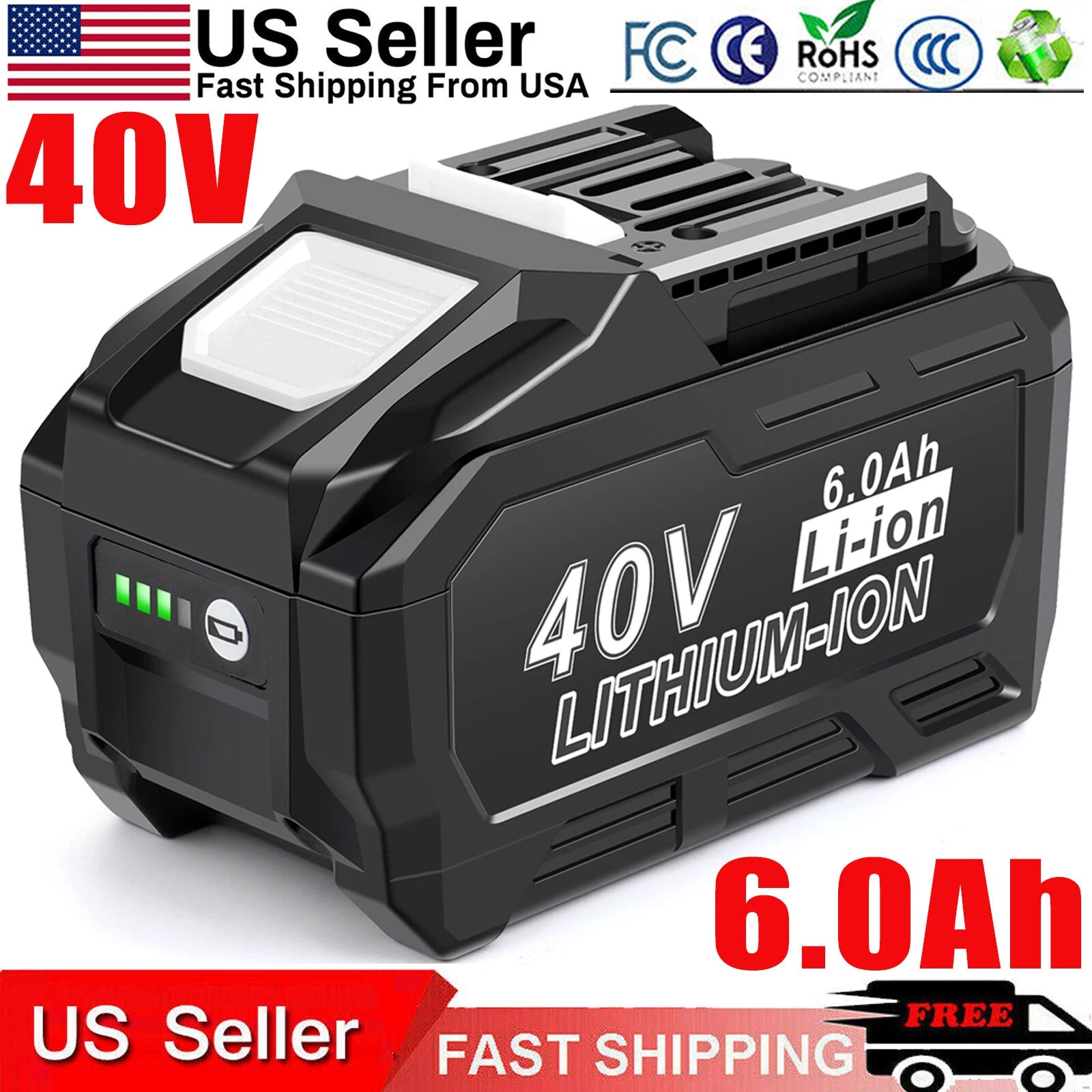 40 Volt 6.0Ah Battery For Makita 40V XGT Battery BL4025 BL4040 BL4050 With LED