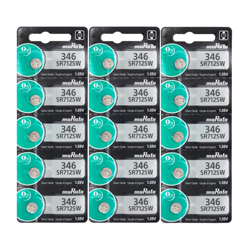 Murata 346 (SR712SW) 1.55V Silver Oxide 0% Hg Mercury Free Watch Battery 15 Pack