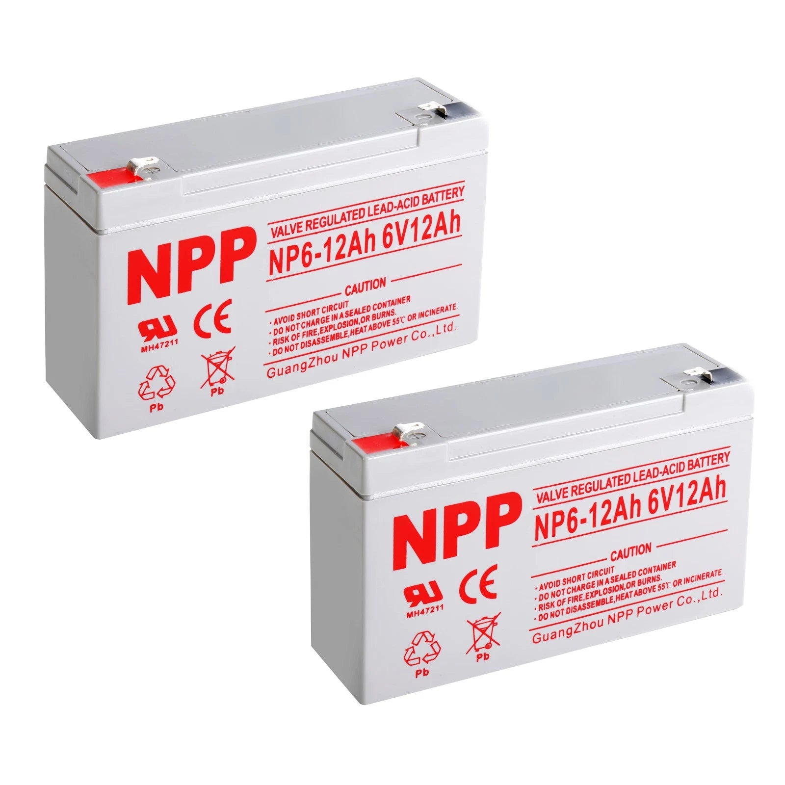 2PC NPP NP6-12Ah 6V 12Ah AGM VRLA General Series Battery