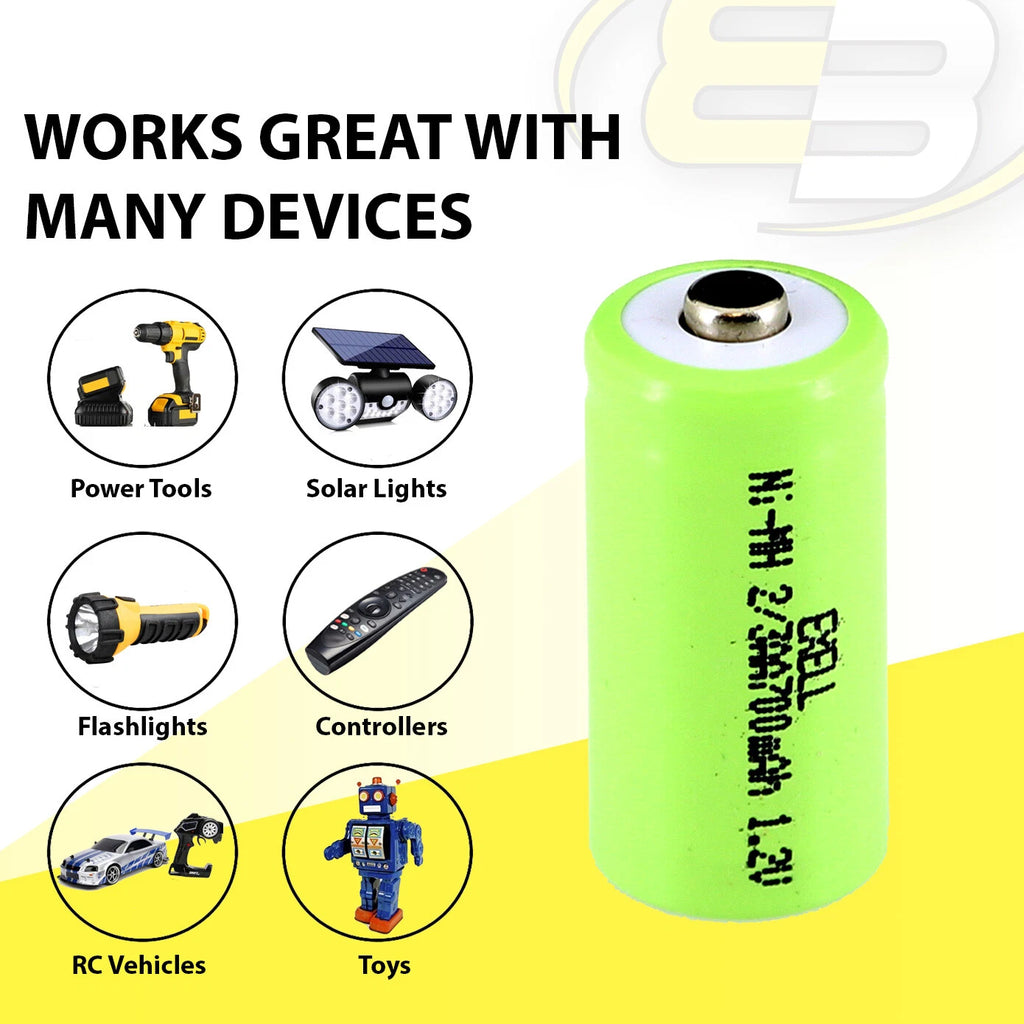 20x Exell 2/3AA NiMH 700mAh 1.2V Button top Rechargeable Battery