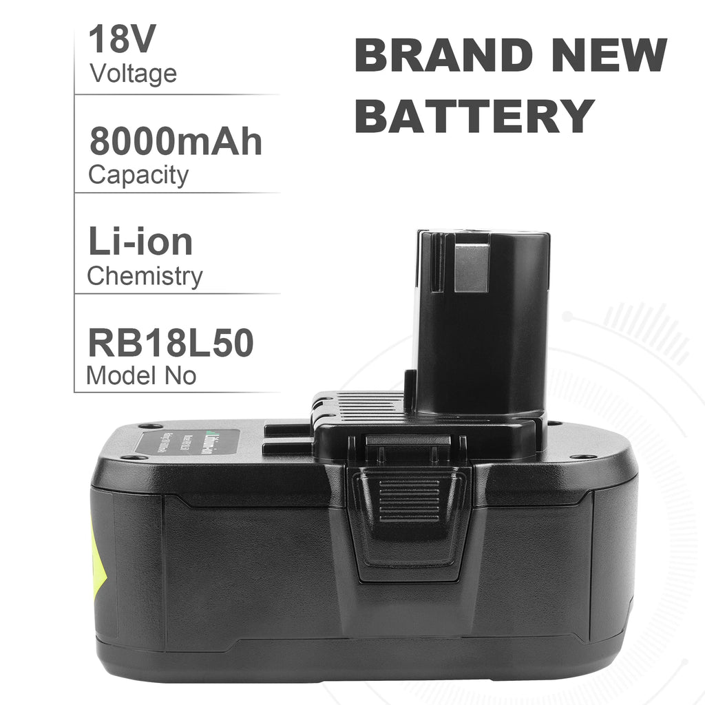 1-2x 8.0Ah For RYOBI 18V Battery High Capacity P108 18Volt Lithium-Ion Battery