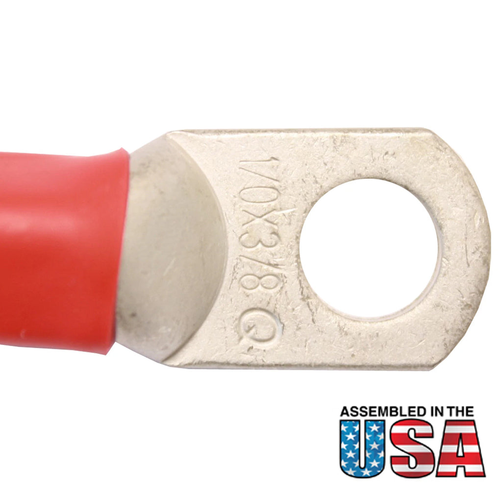 AWG #1/0 Red Battery Interconnect Cable 6" with 3/8" Lugs ASSEMBLED IN USA